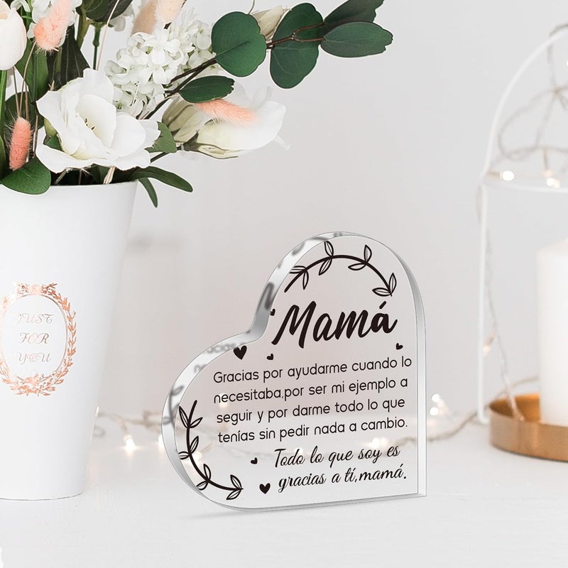 Yopyame Spanish Mom Acrylic Gifts - Regalos para Mamá Heart Acrylic Plaque for Office Deck Decor Ideas Keepsake Paperweight for Mom in Spanish Mother's Day Christmas Gifts for Mamá from Daughter Son - Image 4